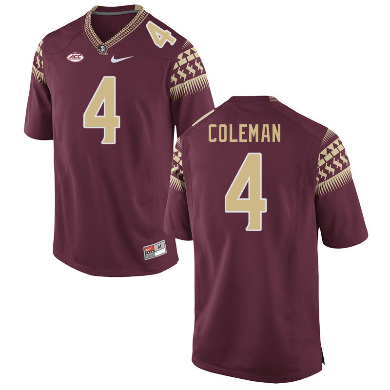 Men #4 Keon Coleman Florida State Seminoles College Football Jerseys Stitched Sale-Garnet